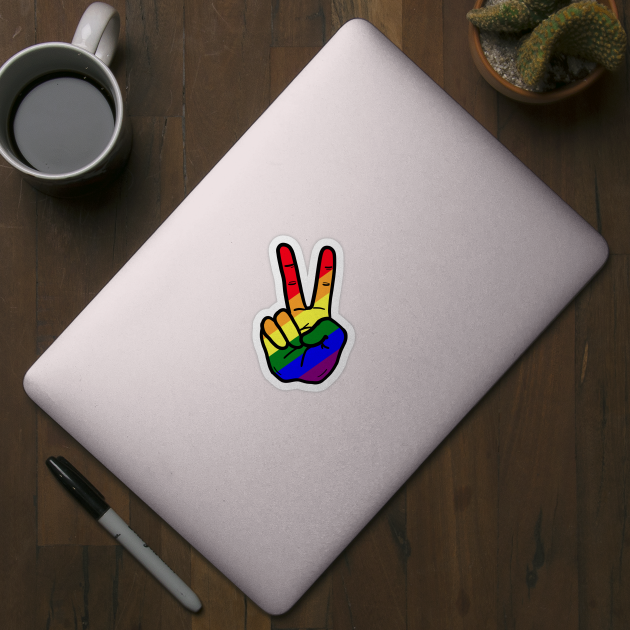 V Sign Hand Gesture Gay Rainbow by Nalidsa